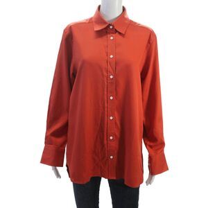 The Shirt Company Womens Orange Tencel Tunic Button-Up Long Sleeve Size 8